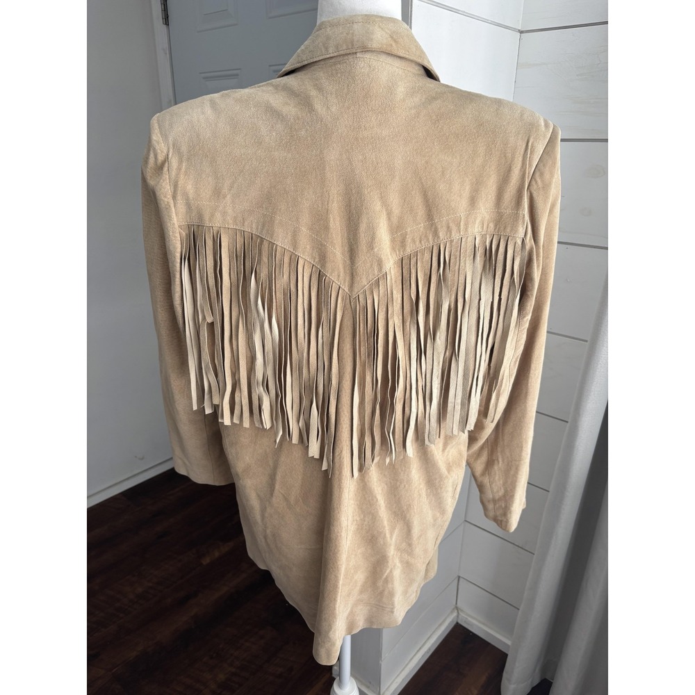 Cedars Jacket Womens Large Tan Suede Leather Fringe Western Concho Buttons Boho - Picture 3 of 7